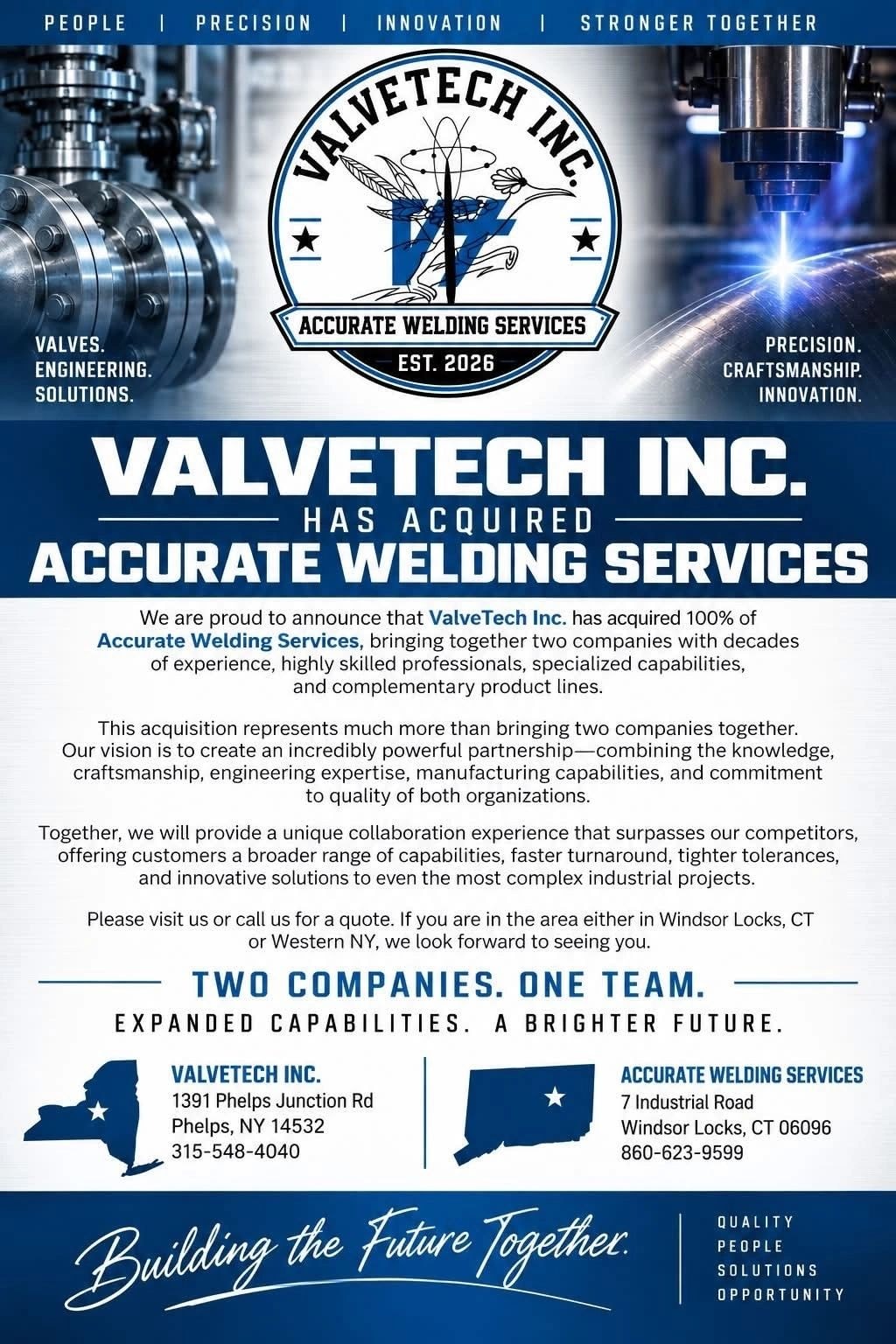 ValveTech Inc. acquires Accurate Welding Services announcement